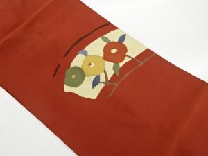 抽象地紙に椿模様織出し名古屋帯